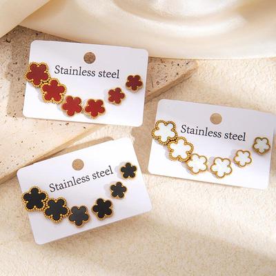Minimalist Red Five-Petal Stud Earrings for Women: Elegant, Versatile, Everyday Fashion—Perfect Gift for a Best Friend.