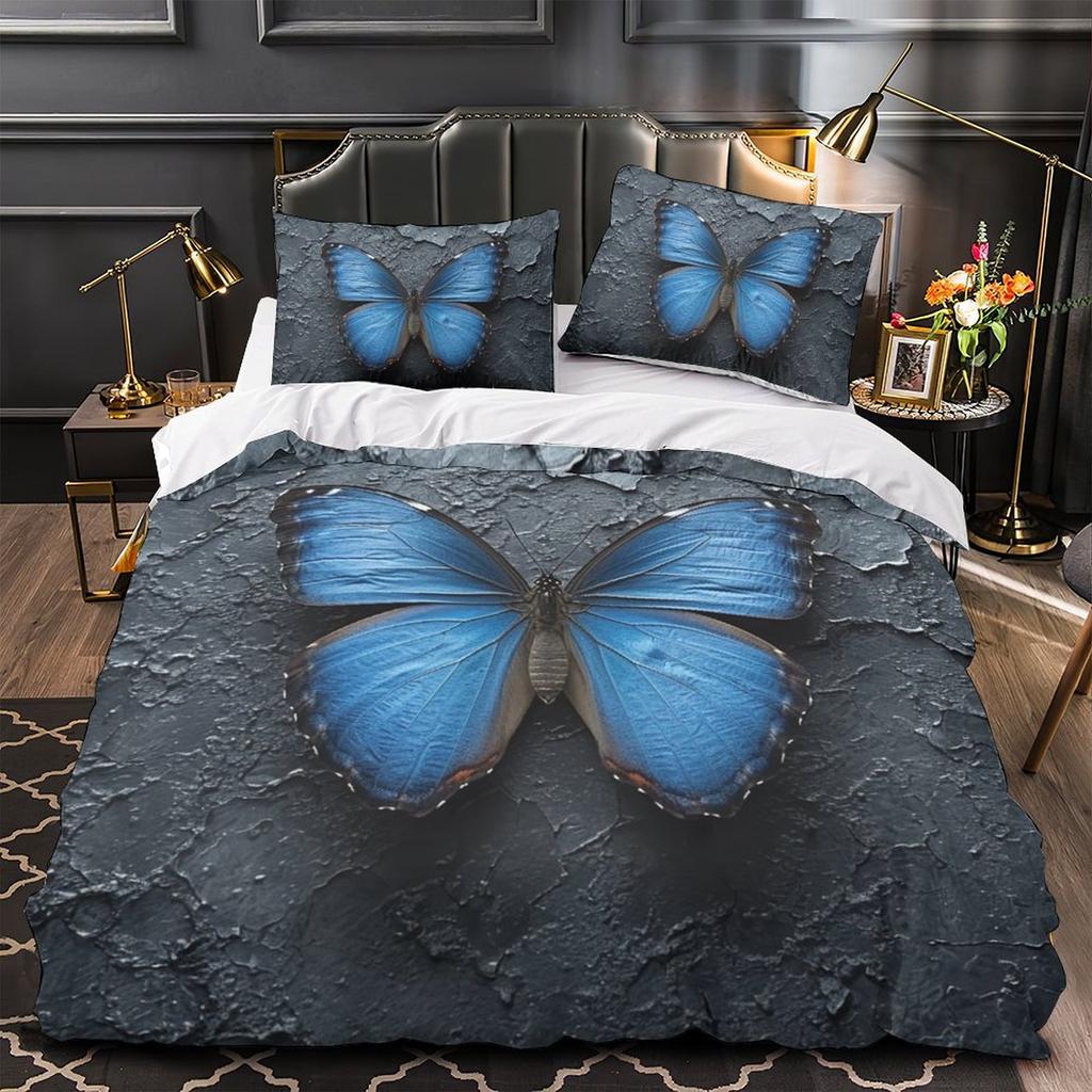 3D Colorful Butterfly Bedding Set Fashion Quick Drying Duvet Cover Pillow Case 2/3pcs Girl Kids Women's Soft Cover for Full Size Bed