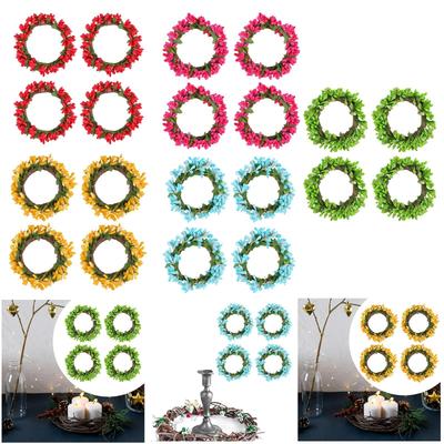 4x Christmas Pillar Candle Rings Berry Wreath Small Candle Wreath for Centerpiece Christmas Thanksgiving Easter Party Decor