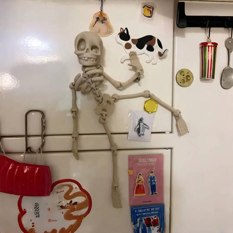 Poseable Skeleton Fridge Magnet 3D Printed Articulated Skeleton Decor Halloween Horror Luminous Skull Magnet Fridge Sticker