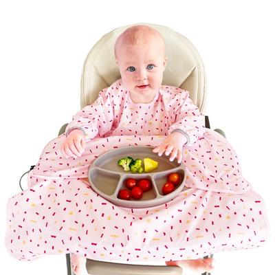 Aiju Tischintegriertes Baby-Esslätzchen Langarm Offener Typ, Rosa, 1 Stück, 1 Stück