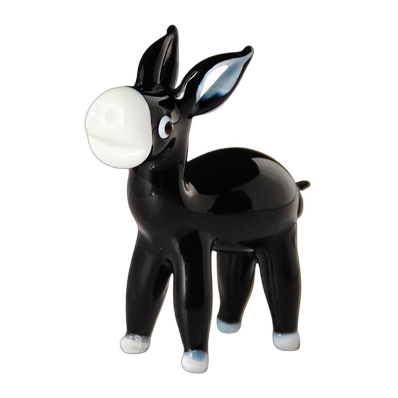 Glass Donkey Miniature Statue Handcrafted Crystal Animal Figurine Home Desk Shelf Decors Housewarmings Birthday Gift