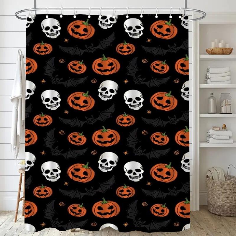 Pumpkin Black Cat Washable Dirt-Resistant Shower Curtain Shower Head waterproof Polyester Bath Curtain For Home Decor