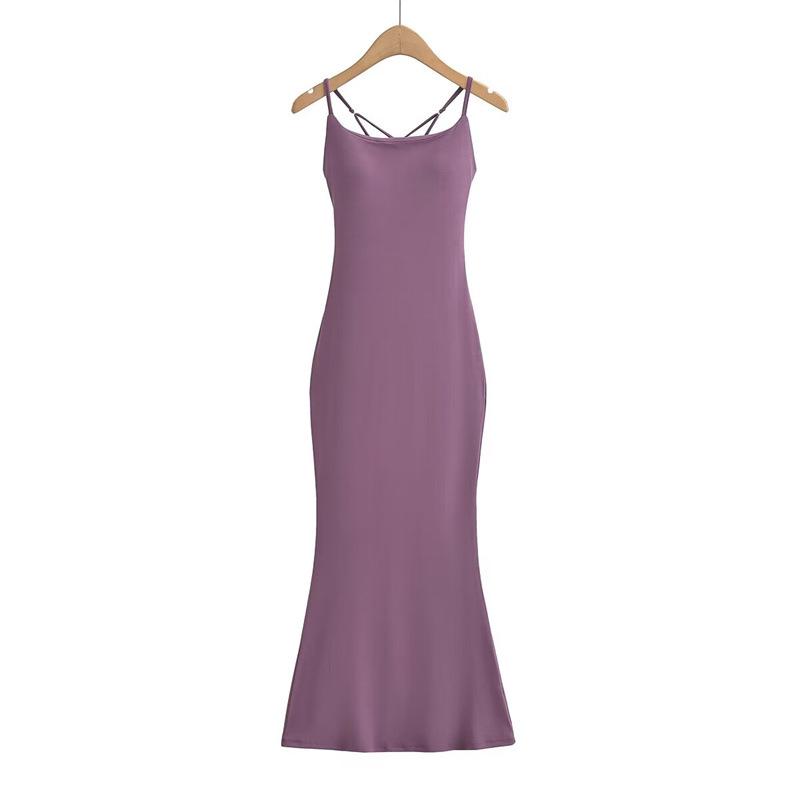 

Элегантное платье-комбинация «рыбий хвост» с чашечками и перекрещивающейся вырезами на спине, на тонких бретелях, женский летний дизайн Medium фиолетовый