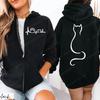 Women Zipper Hoodies Autumn Winter New Cute Cat Heatbeat Line Print Hoodies Streetwear Women Zip Up Jacket Coat Clothing
