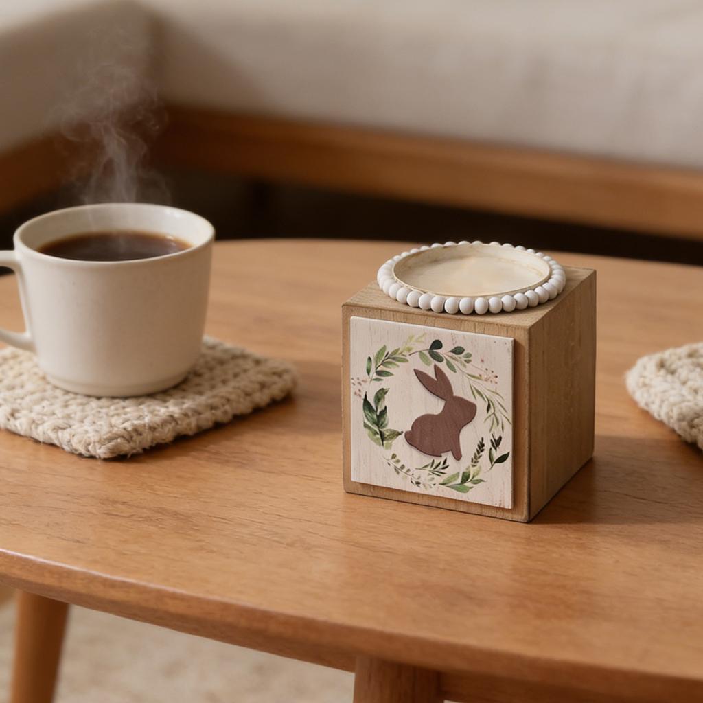 Rustic Wooden Square Candle Holder With  Design - Decorative Tabletop For Home, Wedding, Party, And Photo Props