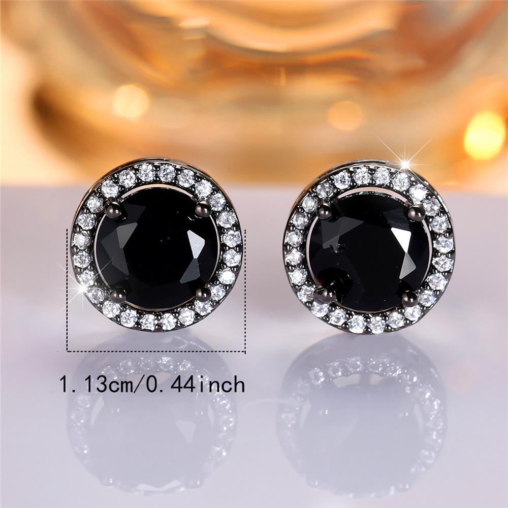 Cute Female Crystal Black Zircon Stone Round Stud Earrings Black Gold Color Wedding Jewelry For Women