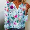 Elegante Büro-Oberteile für Damen, lässig, mit Pflanzen- und Blumendruck, Vintage-Bluse mit V-Ausschnitt und langen Ärmeln, Damenbekleidung 25966