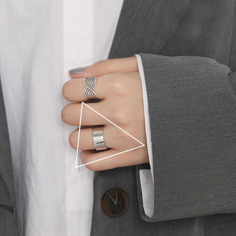 PANJBJ 925 Sterling Silver Unique Lines Ring for Women Jewelry Finger Adjustable Open Vintage For Party Birthday Gift Dropship