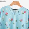 ZANZEA Women Summer V-Neck Casual Short Sleeve Irregular Floral Print Blouse