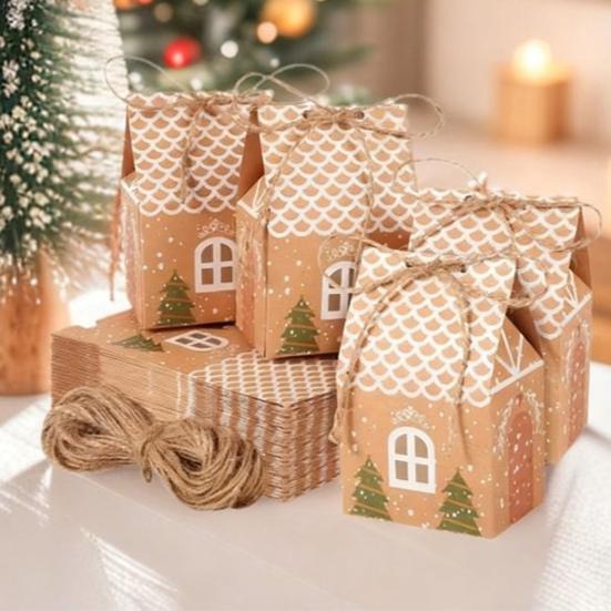 Christmas Gift Box with Handle Paper House Shape Packaging for Candies Cookies Jewelry Creative Holiday Present Wrapping