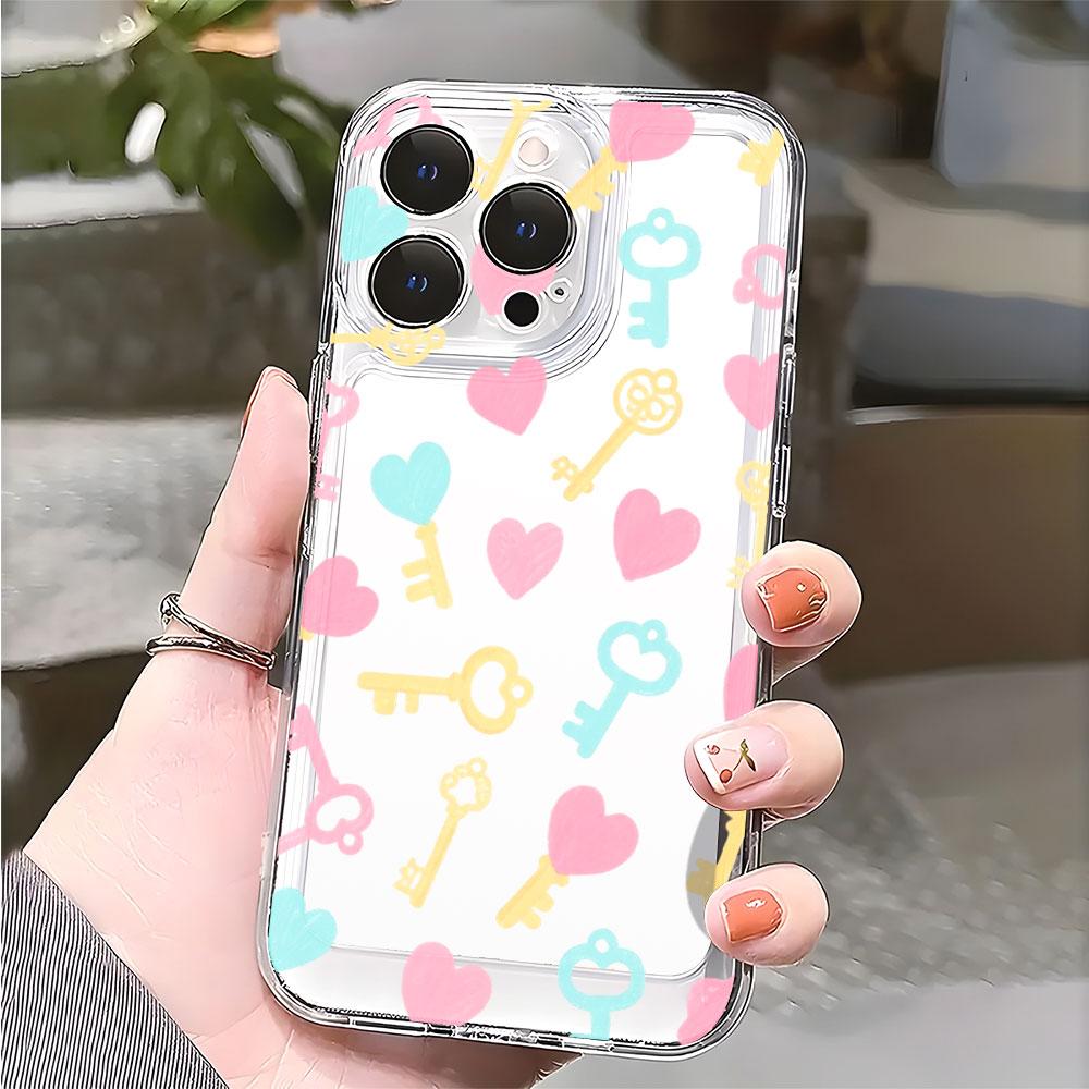 Heart Key Seamless Pattern Transparent soft TPU Phone Case for Xiaomi Redmi Note 15 14 13 12 11 10 9 Pro Plus 4G 5G Soft Cover