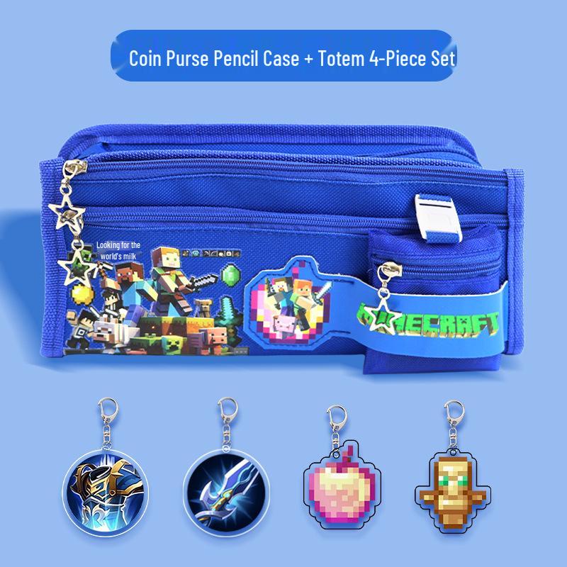 Steve's World Pencil Case for Elementary Students with Coin Purse & Cute Amulet Pendant