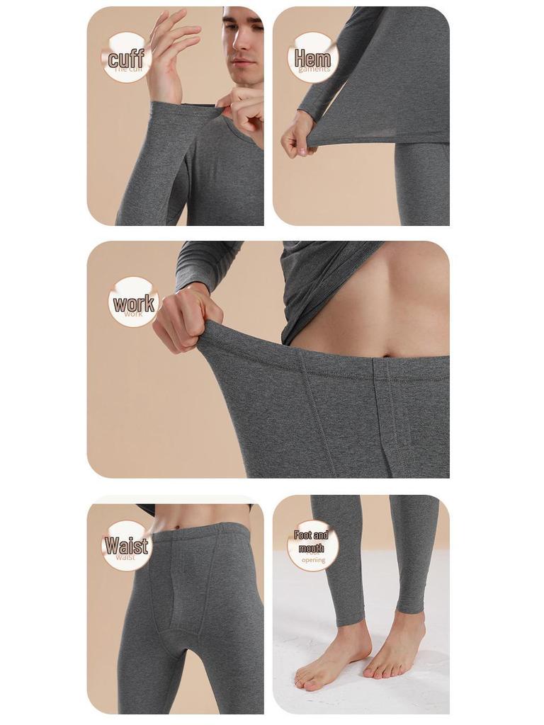Men's Autumn Pure Cotton Thermal Set: Long Johns & Base Layer Shirt