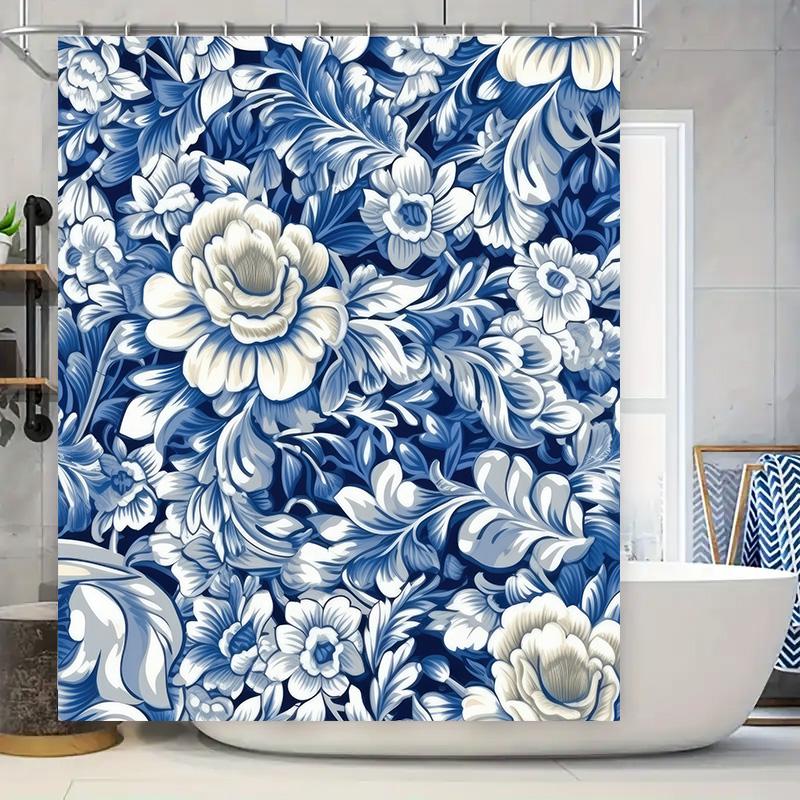 

Красивая сине-белая цветочная шторка для душа, водонепроницаемая, декоративный коврик для ванной, украшение для ванной комнаты и дома, доступен настраиваемый размер 90x180cm