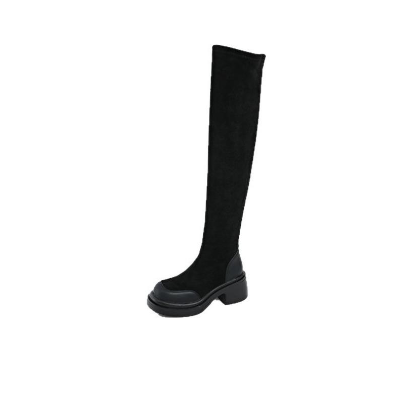 Thick-soled Long Tube Over the Knee Elastic Boots Tall Boots Autumn and Winter Versatile Thin Boots Women's Heightening Elastic Boots