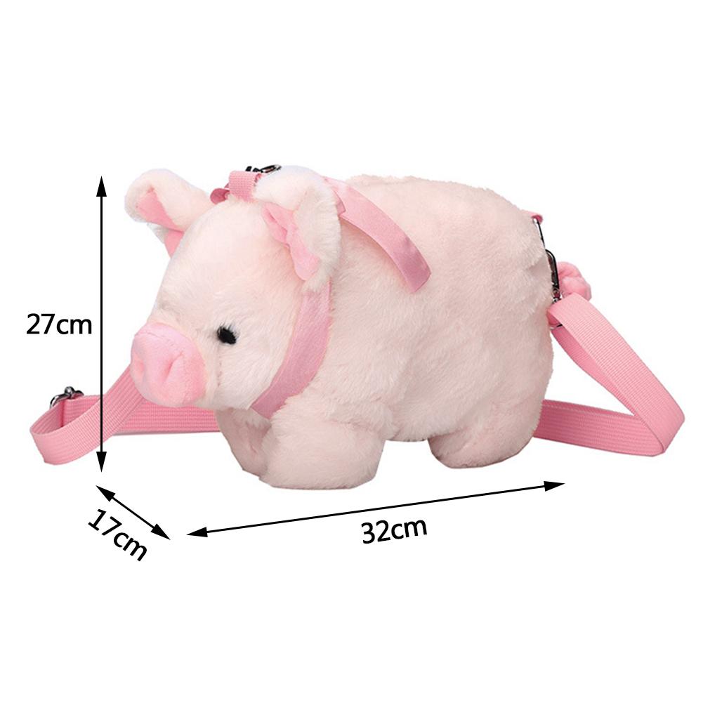 Cute Pink Pig Plush Crossbody Bag Soft Kawaii Animal Stuffed Coin Purse With Ribbon Zipper Messenger Satchel