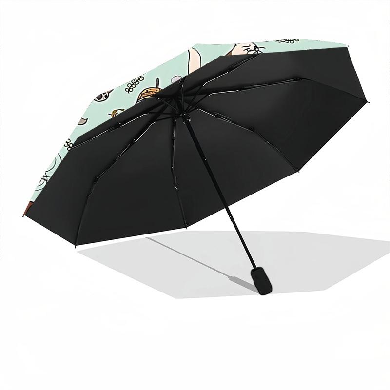 1pc Otters Pattern Automatic Folding Umbrella - Compact 8-Rib Design, Durable Plastic & Iron, Lightweight for Outdoor Daily Use034
