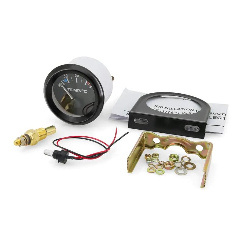 40~120 Celsius Water Temp Gauge 52mm Temperature Meter With 1/8NPT Sensor 12V Auto Instrument Black Shell