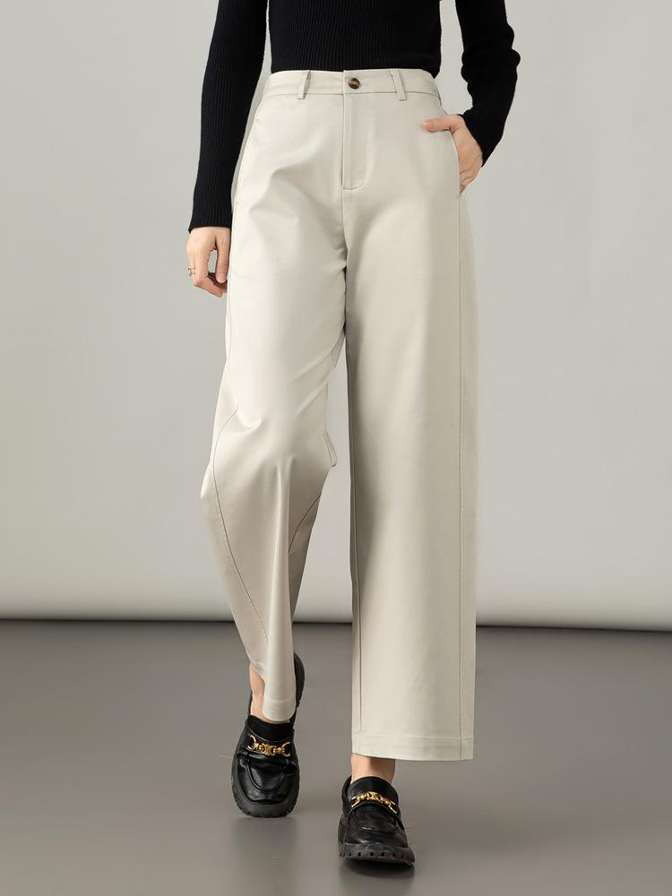 Autumn 2025 Women's Navy Blue Lyocell Cotton Wide-Leg Pants - High-Waisted, Slimming, Casual Straight-Leg Design
