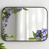 Purple Flower Diagonal Mirror Surface Sticker, Contrasting Purple Violets with Green Leaves. Self-adhesive and Removable.