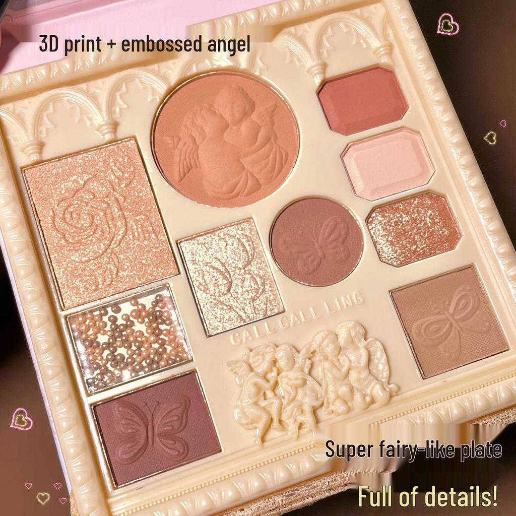 CALLCALLLING Angel Eyeshadow Palette: Embossed Glitter, Contour & Highlight Makeup.