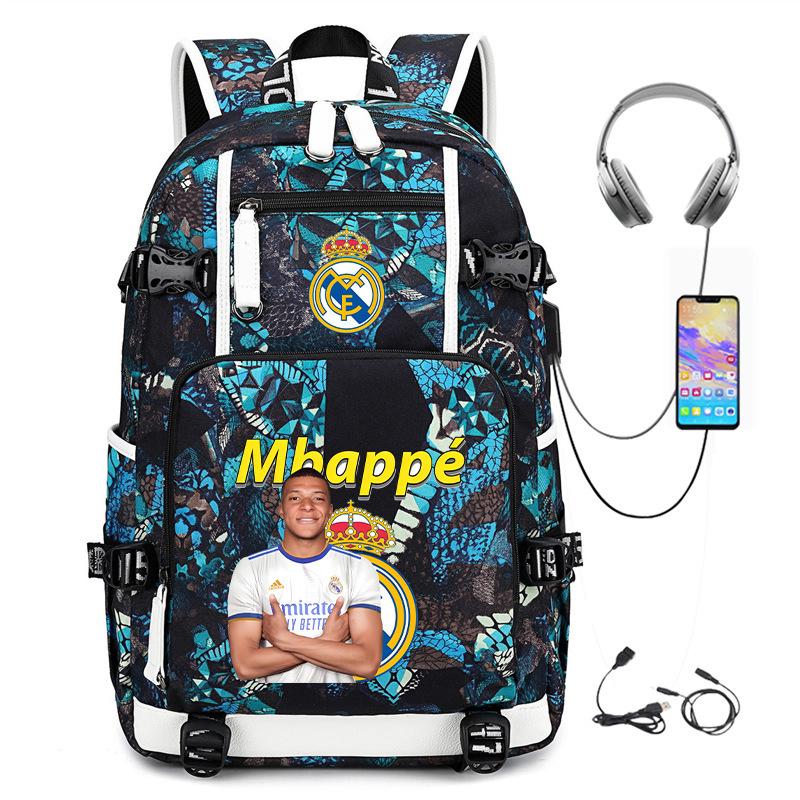 Camouflage Backpack Student Bookbag Multifunctional USB Charging Football Star Print Travel Daypack Lightweight Casual Men's Backpack