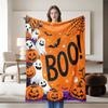 1 piece Halloween-themed orange flannel blanket, soft, suitable for sofa, bed, office, all-season use.