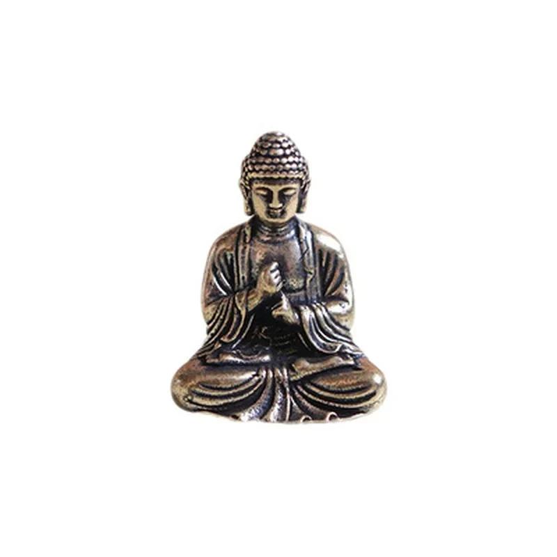 Small Creative Craft Mini Portable Vintage Brass Buddha Statue Pocket Sitting Buddha Figure Sculpture Office Desk Decor Ornament
