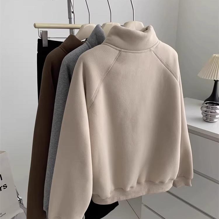 Thickened Velvet Sweatshirt Jacket Zipper Collar Warm Casual Autumn Winter Commute Women's
