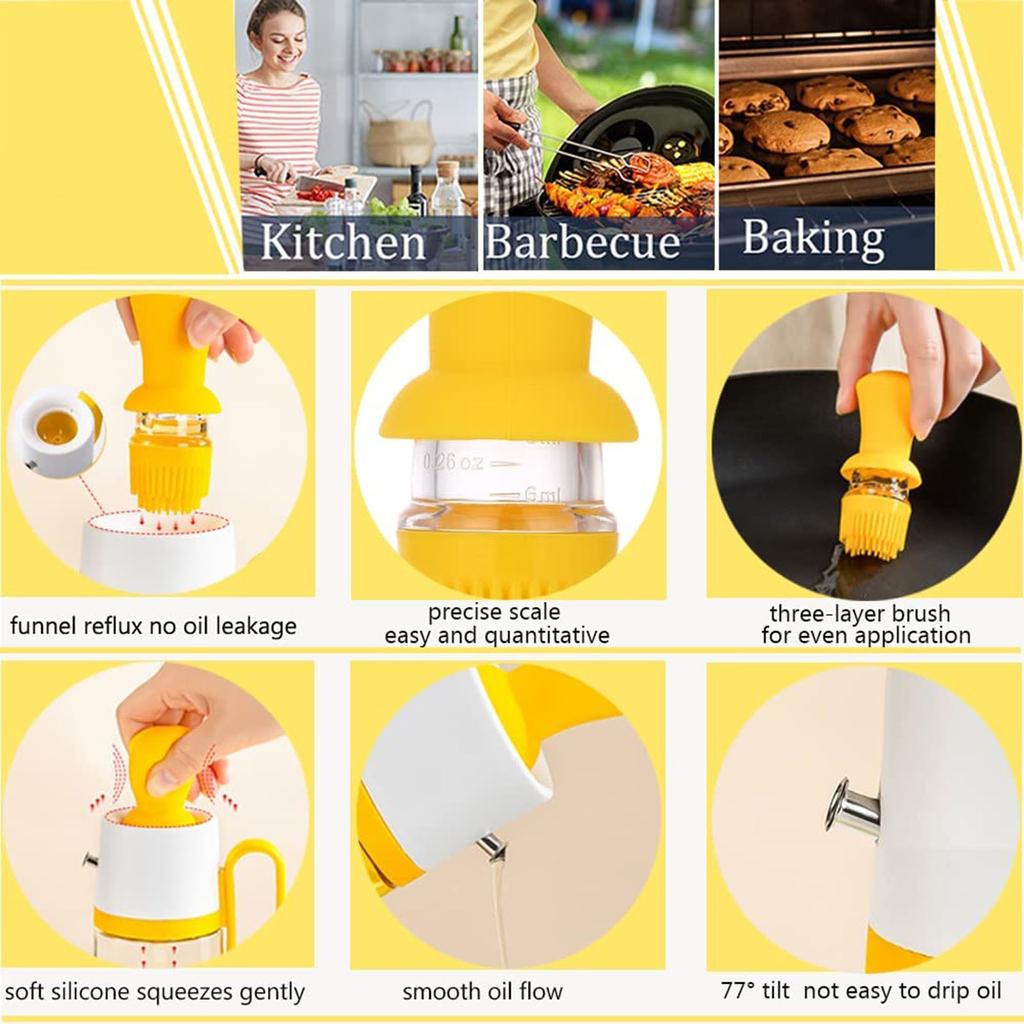 2 In 1 Silicone Brush Head Clear Glass Oiler Dispenser Bottle For Kitchen Cooking, Baking, Barbecue Barbecue Vinaigrette Turkey Spread