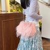 Furry Crossbody Bag with Pearl Handle Fashion Chain Plush Shoulder Bags for Women Soft Faux Fur Evening Party Purse