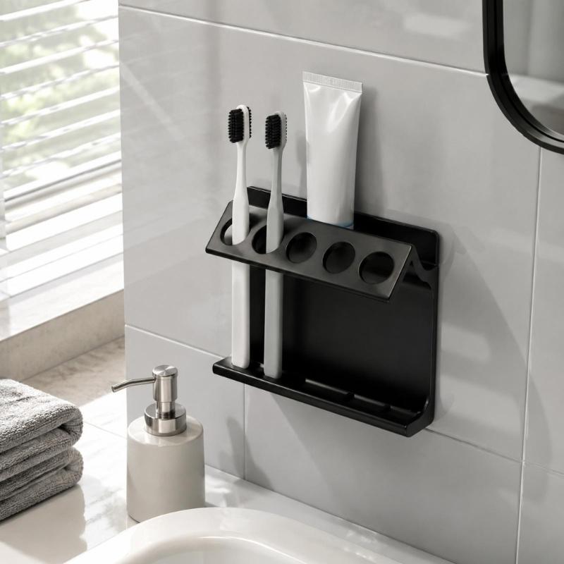 5-Opening 3D Print Toothbrush Rack, Wall-Hanging Storage Holder with Open Structure for Cleaning Counter Space, Bathroom Accessory