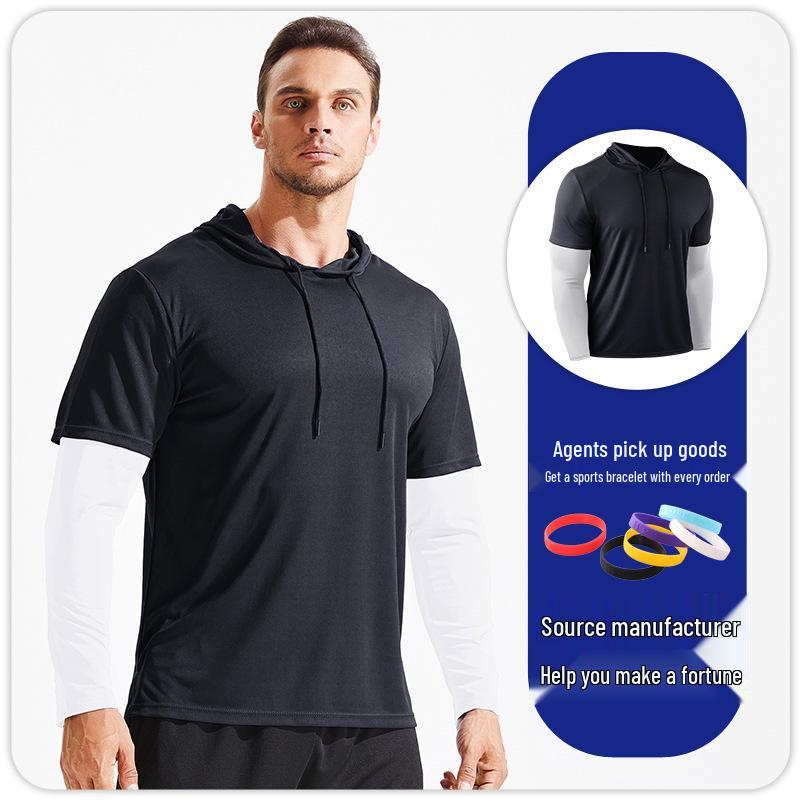 

Мужской модный свитшот с круглым вырезом и эффектом двух предметов - Свободный крой, Большой размер, С длинным рукавом, Спортивная одежда XXXL чёрный