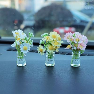 Mini Vase à Fleurs Décoration de Tableau de Bord de Voiture Mignon Accessoire de Console Centrale avec Adhésif Paysage Miniature Réaliste pour Bureau à Domicile