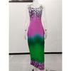 Women's Leopard Print Gradient Maxi Dress Sleeveless V Neck Casual Long Dress With Pockets