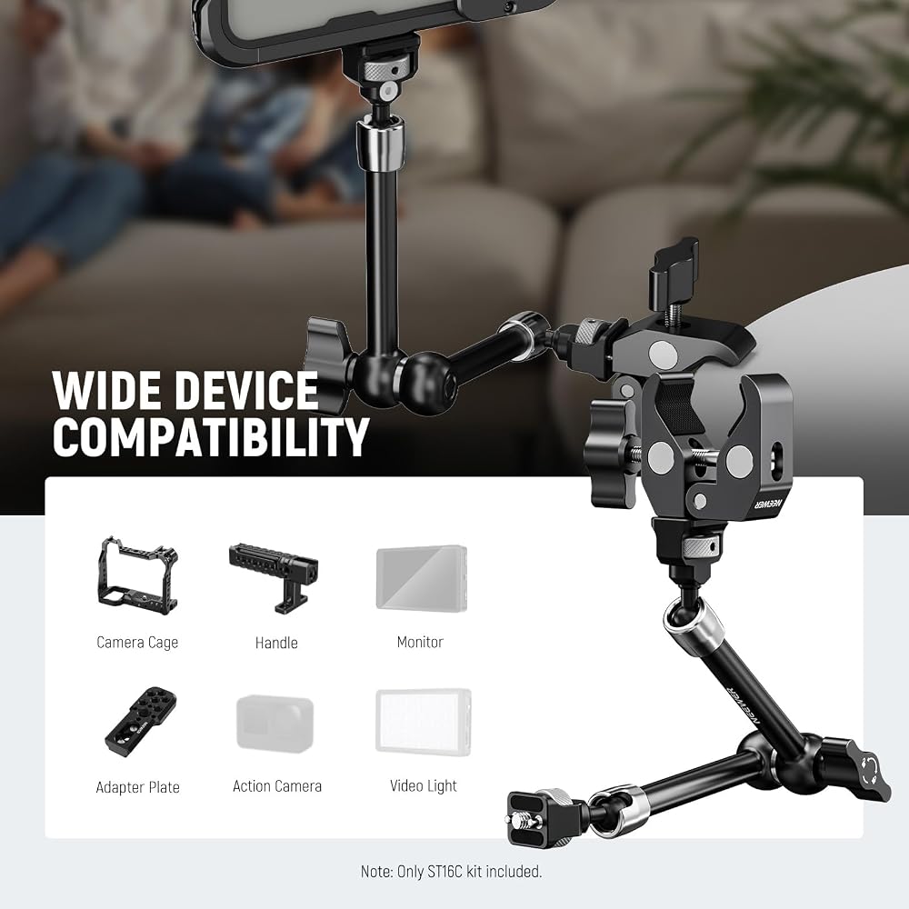 Neewer 28cm Magic Arm Clamp Mount Articulated Arm Camera Monitor Mount Super Clamp/1/4" & 3/8" ARRI Positioning Pins and Holes for DSLR/Action Camera/