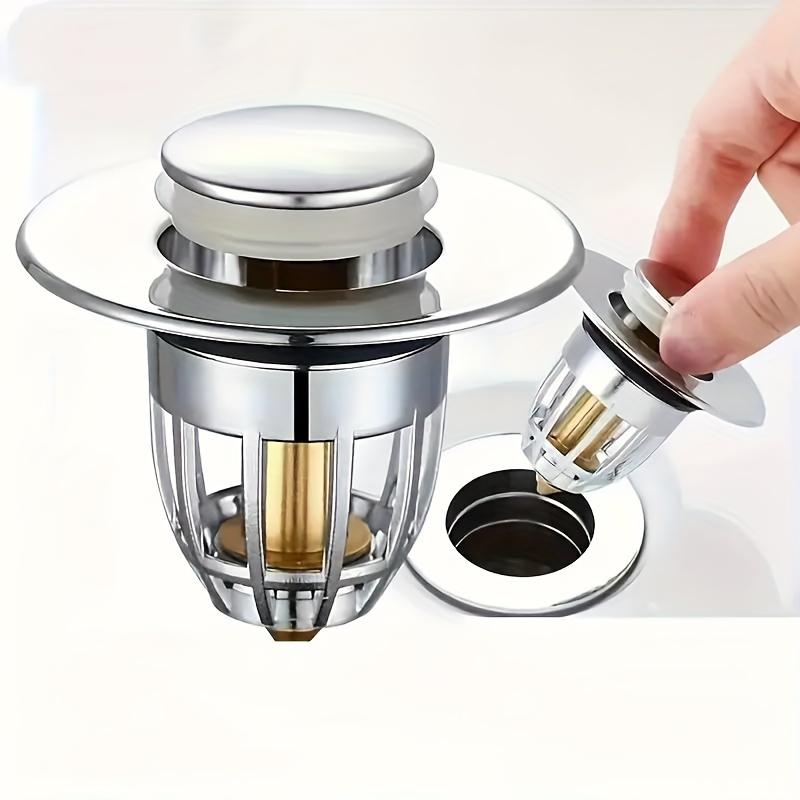 Universal Rebound Drain Plug Filter Basin Pop-up Chrome Sink Filter with Hair Catcher Bathroom Sink Drain Stopper Easy Push Type