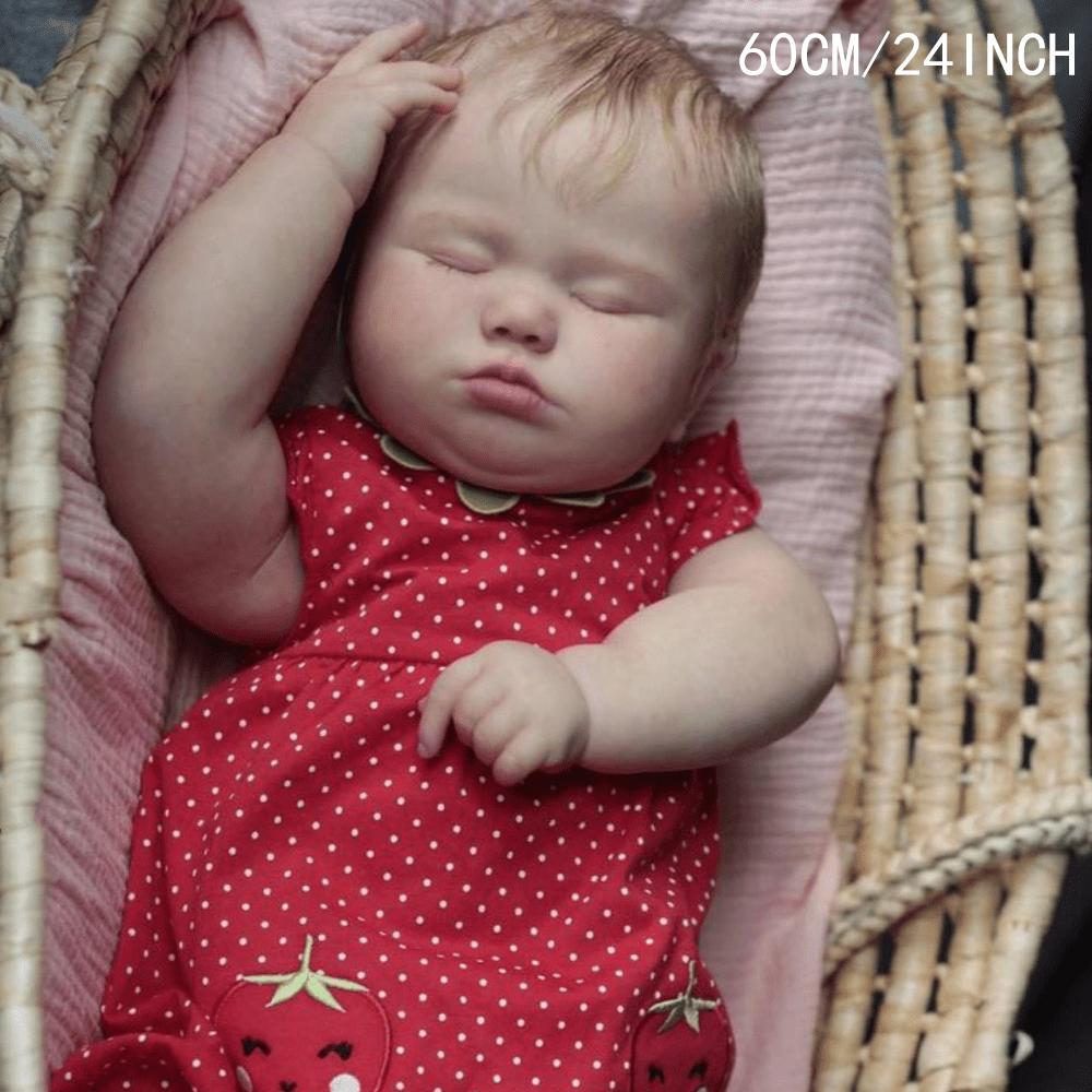 BZDOLL Reborn Schlafendes Baby 3D Haut Weiches Vinyl 60 CM 24 Zoll Dicke Puppe Spielzeug für Mädchen mit Vaskulärer Vene Stoffkörper Wie Echte Kunst Bebe