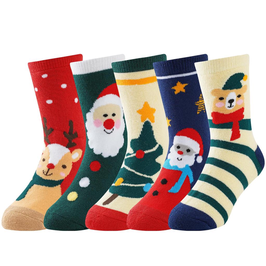5pairs Baby Kids Cartoon Christmas Holiday Toddler Children's Socks  5-10 Years Old Gift Kids Girls Fashion Short Socks
