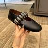 Leather Round Head Metal One-word Buckle Flat-soled Single Shoes Women's Spring Mary Jane Ballet Shoes Round Head Shallow Mouth Grandma Shoes