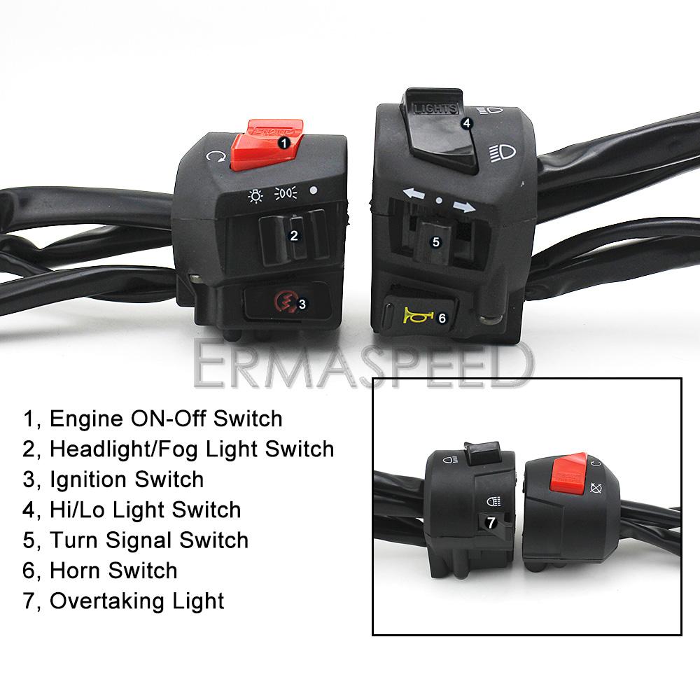 7/8" 22mm Motorcycle Switches Handlebar Aluminum Universal Switch Controller for Moto Street Bike Scooter Motorbike