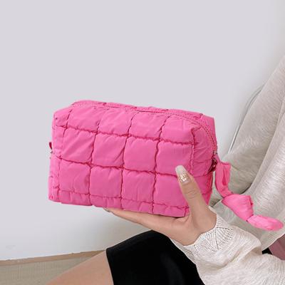 Cotton Makeup Bag Zipper Closure Large Capacity Cosmetic Pouch Cotton Check Lining Small Items Makeup Case
