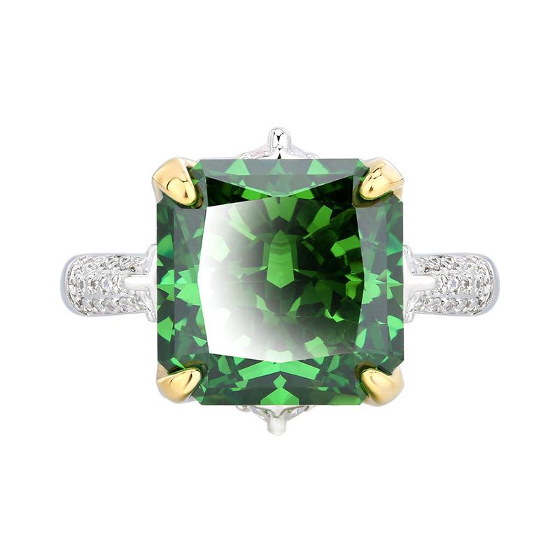 Jewelry Copper Bottom Gold-Plated High Carbon Diamond Ice Flower Square Diamond Copper Inlaid Princess Square Light Luxury Ring Female 12 * 12