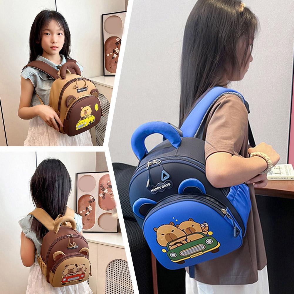 Cute Cartoon Capybara Backpack Multi-Pockets Large Capacity Children Student Backpack With Widen Straps Lightweight Backpack