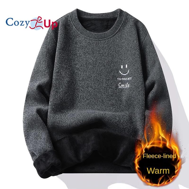 

Cozy Up мужской плюшевый и утолщенный вязаный свитер с вышивкой Smile, теплый уличный свитер 2XL темно-серого