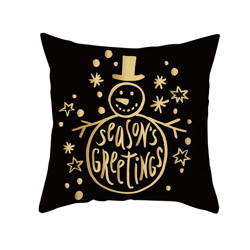 Christmas Pillow Case Black Gold Series Wish Peach Skin Printed Home Pillow Sofa Cushion