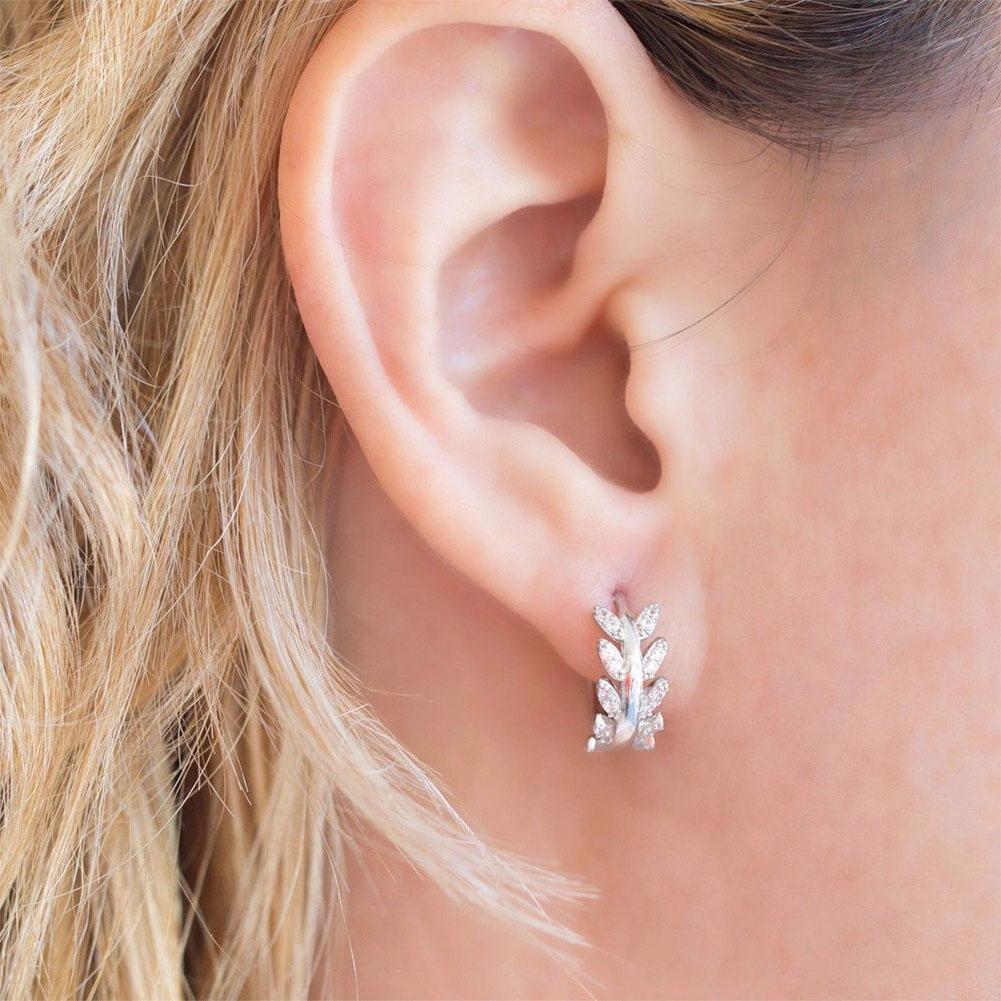 Women Fashion Elegant Leaf Crystal Ear Studs
