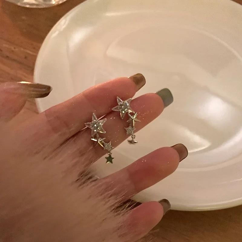 Glänzende Zirkon Stern Quaste Ohrringe Damen Koreanisch Süß Elegant Pentagramm Hängeohrring Y2K Schmuck Hochzeit