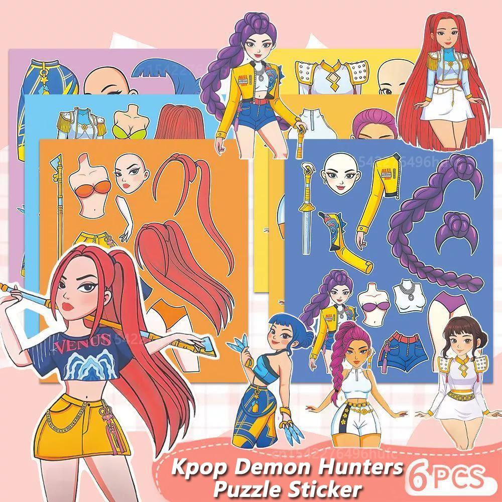 6/24Pcs Creative Kpop Demon Hunters Make Cartoon Puzzle Stickers Kids Make Your Own DIY Game Children Jigsaw Education Toy Gift